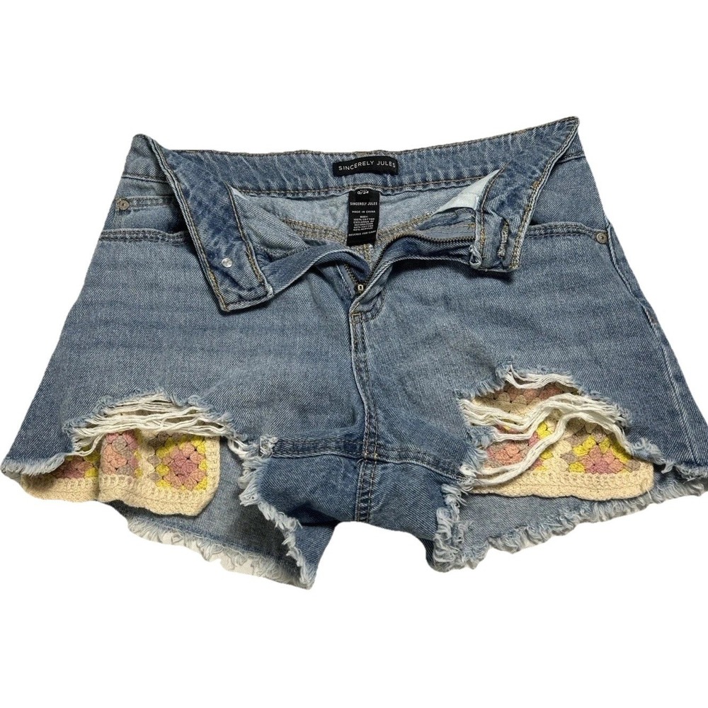 Sincerely Jules Womens Denim Shorts Distressed Juniors Size 0 / 24 Blue (176)